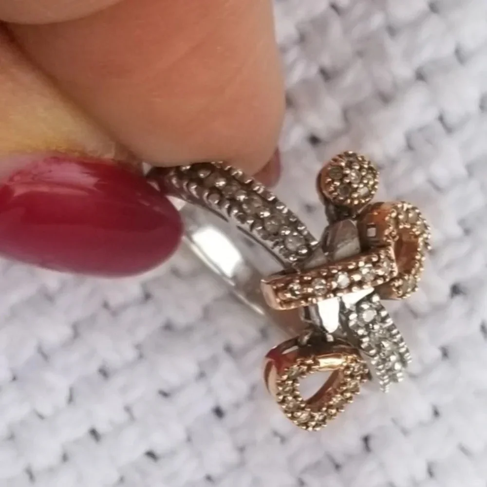 Vintage sterling and crystal‎ hearts  ring 7